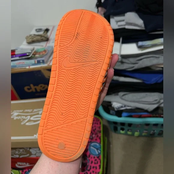 Nike Black and Green Slides with Orange Just Do It Slides - Picture 11 of 12